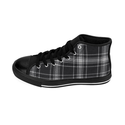 Black Plaid High-Top Sneakers — Classic Men's Casual Shoes