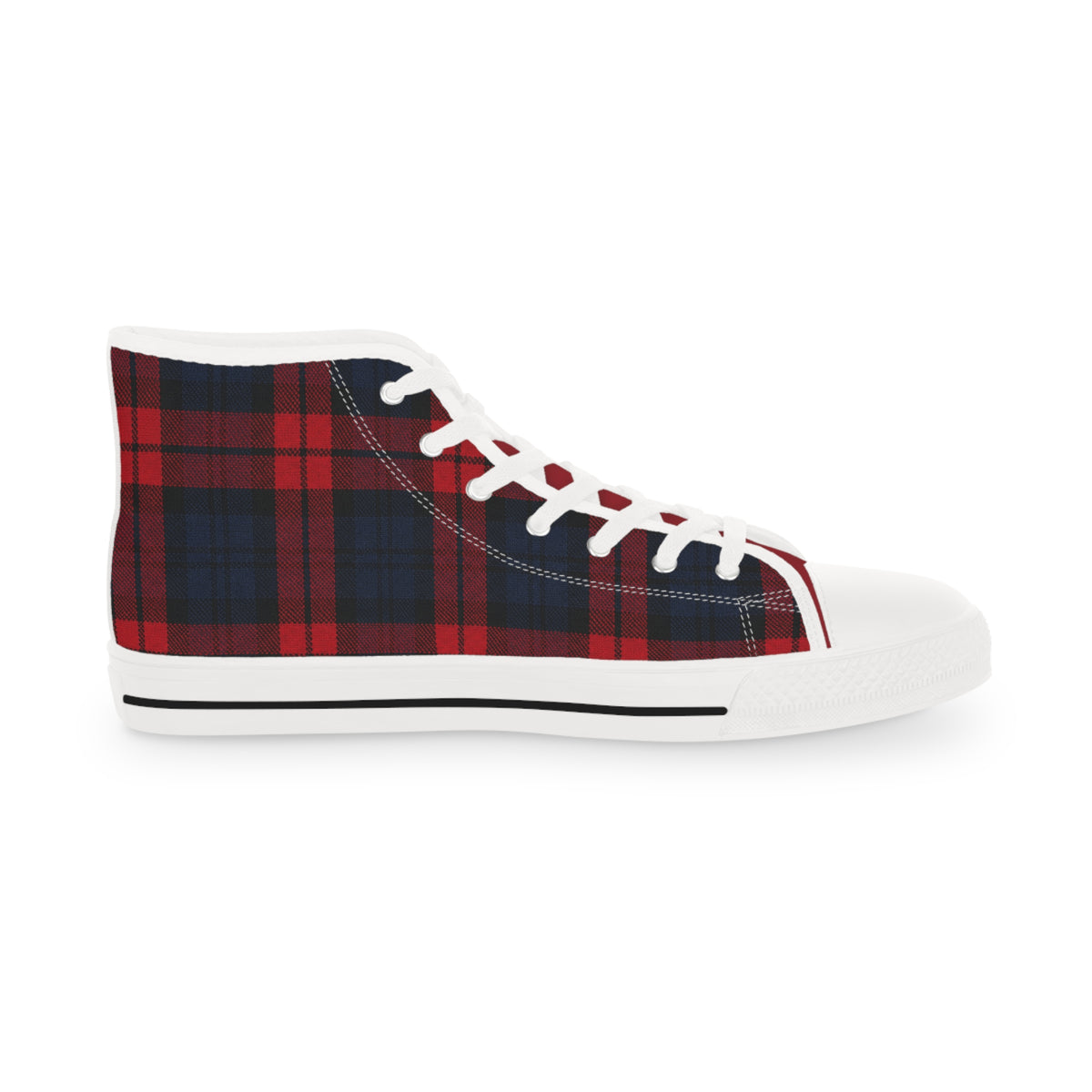 Plaid High Top Sneakers (RT) — Red & Navy Tartan Men's Fashion Shoes