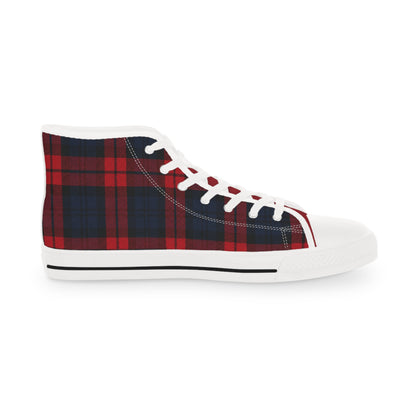 Plaid High Top Sneakers (RT) — Red & Navy Tartan Men's Fashion Shoes