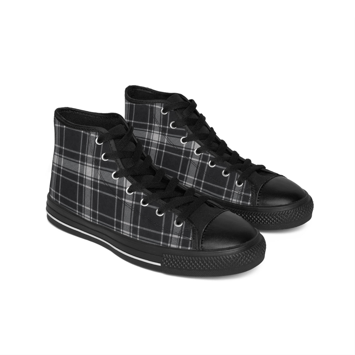 Black Plaid High-Top Sneakers — Classic Men's Casual Shoes