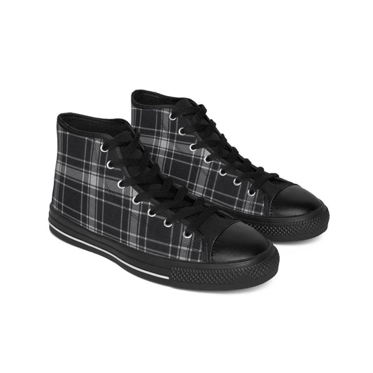 Black Plaid High-Top Sneakers — Classic Men's Casual Shoes