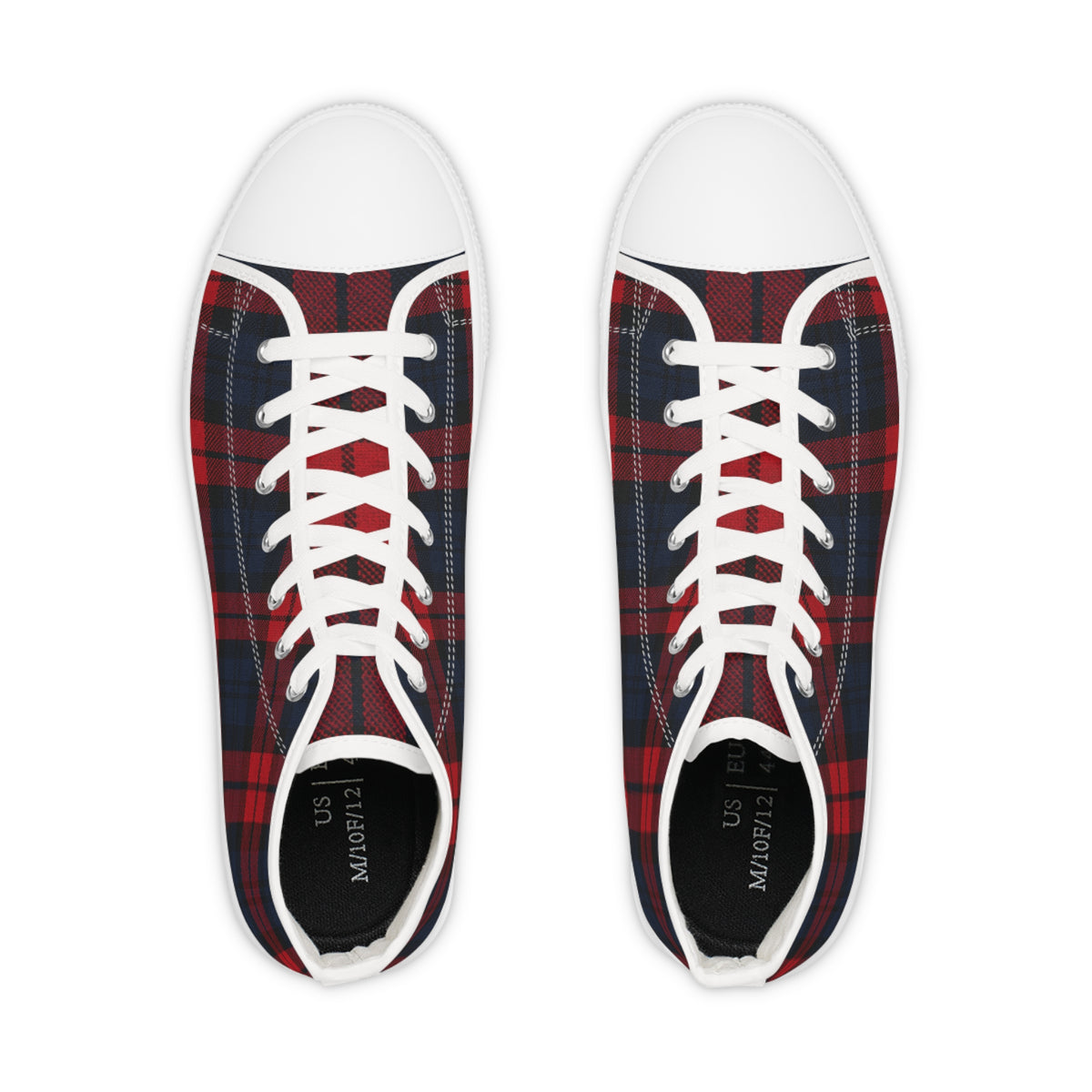 Plaid High Top Sneakers (PT) — Red & Navy Tartan Men's Fashion Shoes