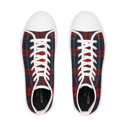 Plaid High Top Sneakers (PT) — Red & Navy Tartan Men's Fashion Shoes