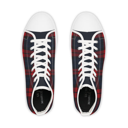 Plaid High Top Sneakers(NT) — Red & Navy Tartan Men's Fashion Shoes