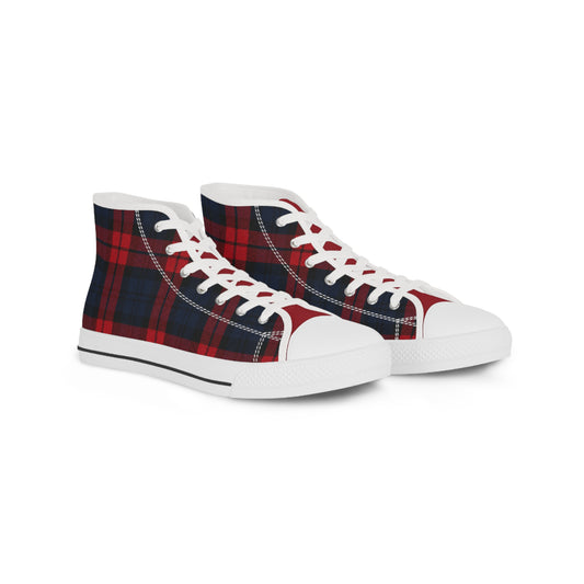 Plaid High Top Sneakers (RT) — Red & Navy Tartan Men's Fashion Shoes