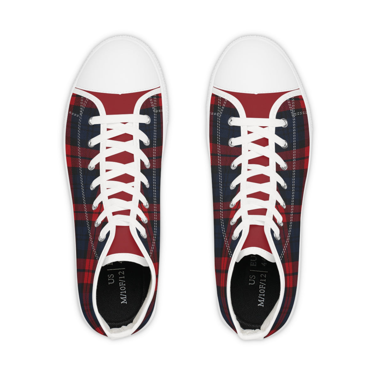 Plaid High Top Sneakers (RT) — Red & Navy Tartan Men's Fashion Shoes