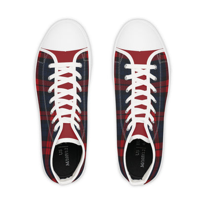 Plaid High Top Sneakers (RT) — Red & Navy Tartan Men's Fashion Shoes